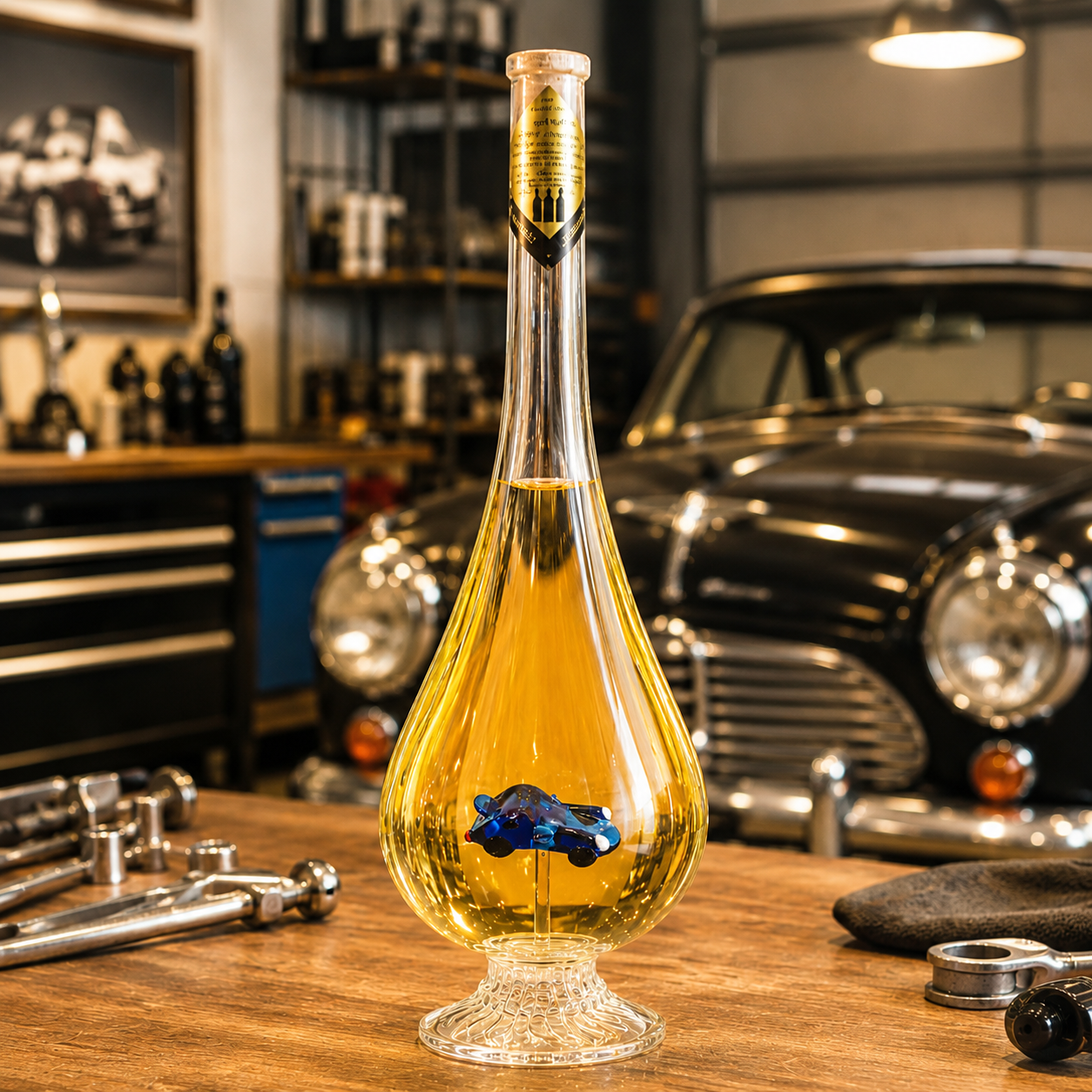 Bottiglia decorativa a goccia con Porsche all’interno (0,5 l)